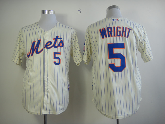 Men New York Mets #5 Wright Cream MLB Jerseys